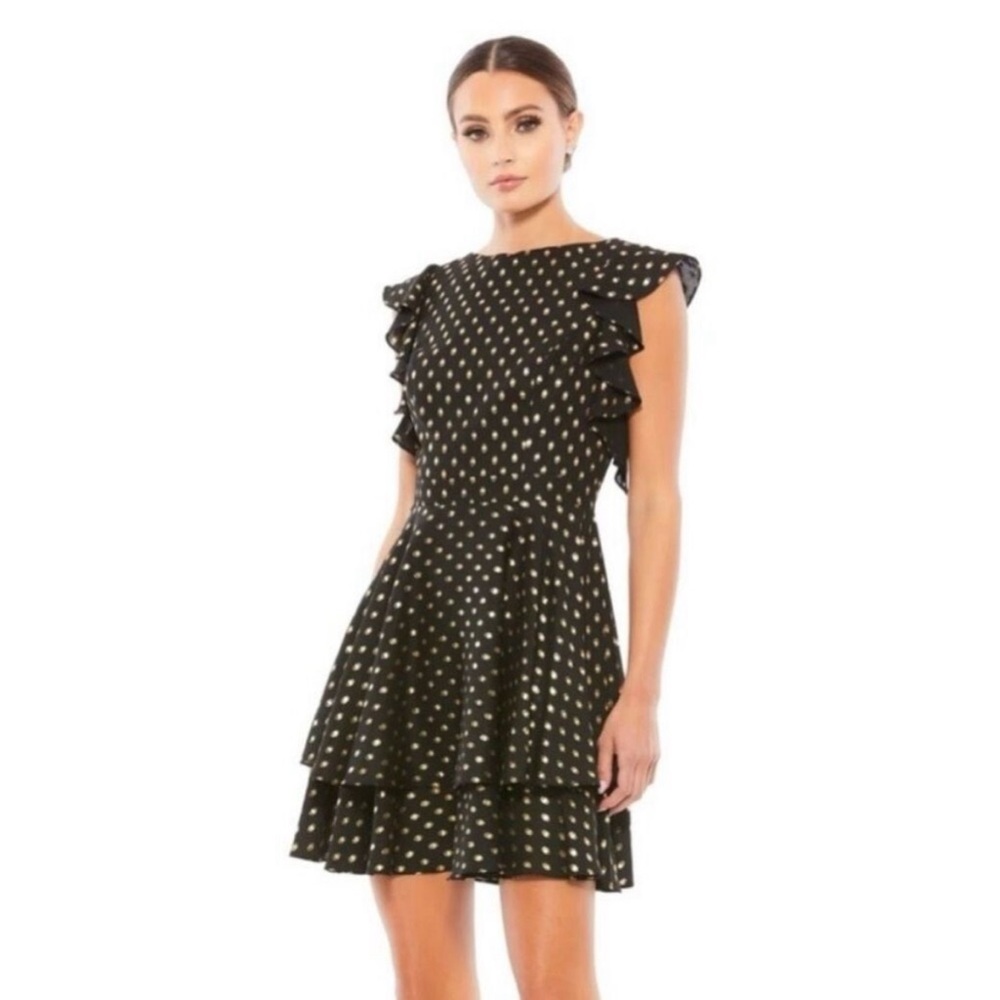 leena for Mac Duggal 49130i Ruffle Sleeve Print Dress A-Line Silhouette Tiered
|